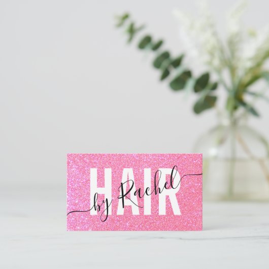  Sparkly Pink Glitter Typografie Haarstylist Visitekaartje (Staand voorkant)