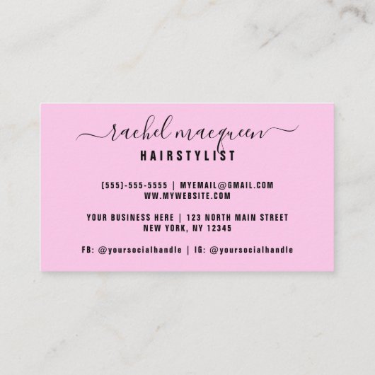  Sparkly Pink Glitter Typografie Haarstylist Visitekaartje (Achterkant)