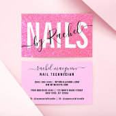 Sparkly Pink Glitter Typografie Nail Artist Visitekaartje