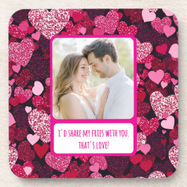 Sparkly Pink Hearts Deel mijn frietjes Bier Onderzetter