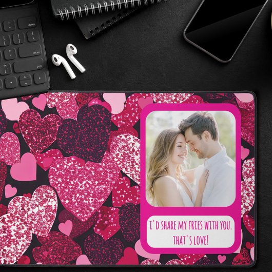 Sparkly Pink Hearts Deel mijn frietjes Bureaumat