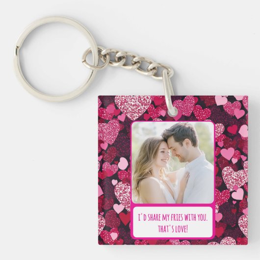 Sparkly Pink Hearts Deel mijn frietjes Sleutelhanger (voorkant)