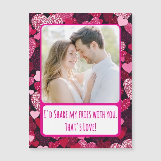 Sparkly Pink Hearts Share My Fries Magnetische Kaa (Voorkant)