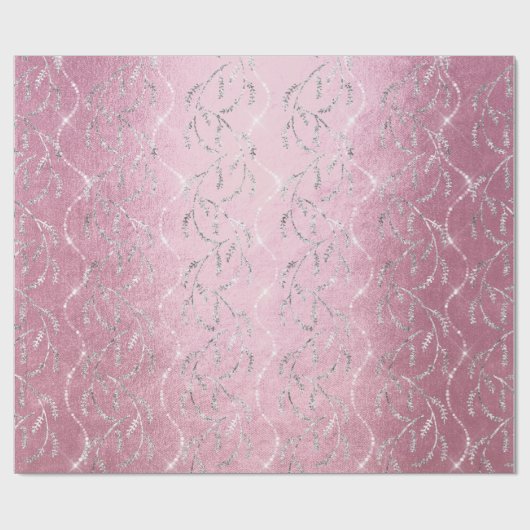 Sparkly Pink Laurel Floral Silver Diamonds Cadeaupapier (Vlak)