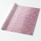 Sparkly Pink Laurel Floral Silver Diamonds Cadeaupapier (Uitgerold)