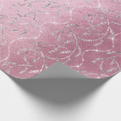 Sparkly Pink Laurel Floral Silver Diamonds Cadeaupapier (Hoek)