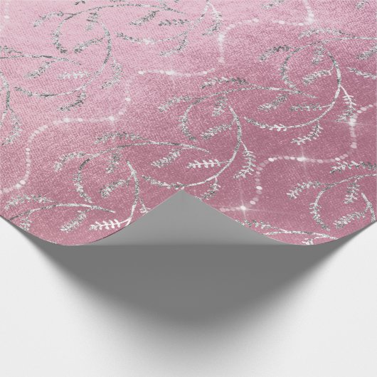 Sparkly Pink Laurel Floral Silver Diamonds Cadeaupapier (Hoek)
