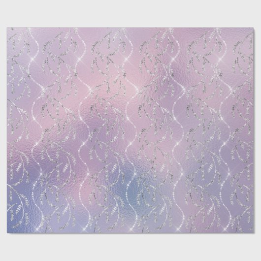 Sparkly Pink Lila Laurel Floral Silver Diamonds Cadeaupapier (Vlak)