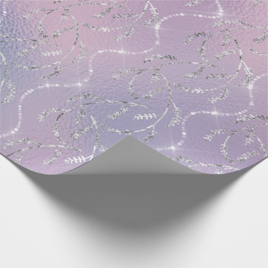 Sparkly Pink Lila Laurel Floral Silver Diamonds Cadeaupapier (Hoek)