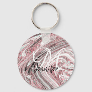 Sparkly Pink Marble Roos Gold Glitter Monogram Sleutelhanger