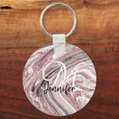 Sparkly Pink Marble Roos Gold Glitter Monogram Sleutelhanger (Voorkant)