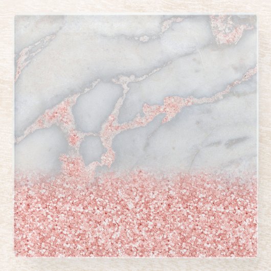 Sparkly Pink Rose Gold Bohemian Marmer Glazen Onderzetter (Voorkant)