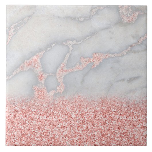 Sparkly Pink Rose Gold Bohemian Marmer Tegeltje (Voorkant)