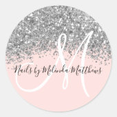 Sparkly Pink Silver Confetti Glitter Business Ronde Sticker (Voorkant)