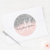 Sparkly Pink Silver Confetti Glitter Business Ronde Sticker (Envelop)