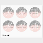 Sparkly Pink Silver Confetti Glitter Business Ronde Sticker (Vel)