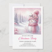 Sparkly Pink Snowman Editable Christmas Invite Kaart (Voorkant)