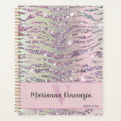 Sparkly Pink Tiger Zebra Glitter Art Planner (Voorkant)