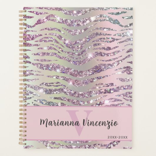 Sparkly Pink Tiger Zebra Glitter Art Planner (Voorkant)