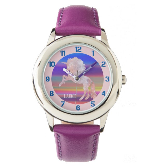 Sparkly Pink Unicorn op Abstracte gloed Horloge (Voorkant)