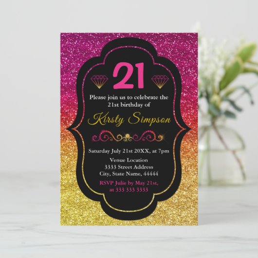 Sparkly Pink & Yellow Gradient Glitter Birthday Kaart (Staand voorkant)