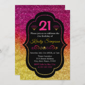 Sparkly Pink & Yellow Gradient Glitter Birthday Kaart (Voorkant / Achterkant)