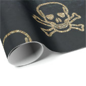 Sparkly Pirate Jolly Roger op Donkere achtergrond Cadeaupapier (Rol Hoek)