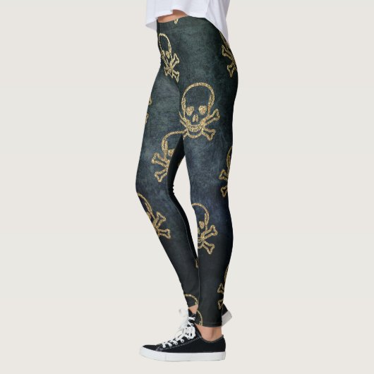 Sparkly Pirate Jolly Roger op Donkere achtergrond Leggings (Links)