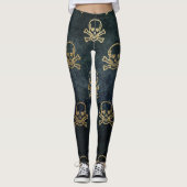 Sparkly Pirate Jolly Roger op Donkere achtergrond Leggings (Voorkant)