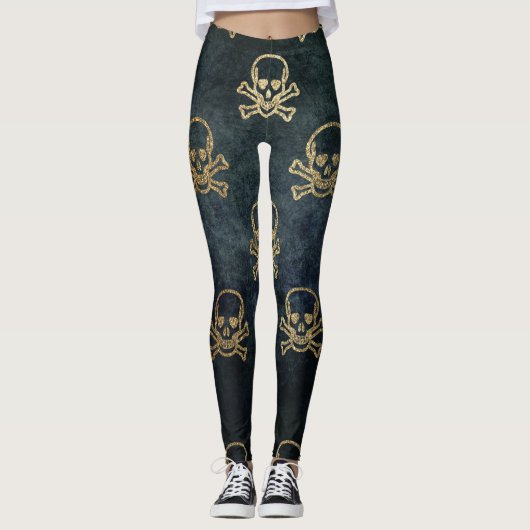 Sparkly Pirate Jolly Roger op Donkere achtergrond Leggings (Voorkant)
