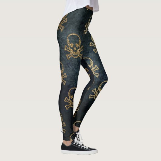 Sparkly Pirate Jolly Roger op Donkere achtergrond Leggings (Rechts)