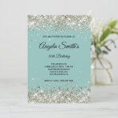 Sparkly Platinum Glitter Bleek Turquoise Monogram Kaart (Staand voorkant)