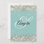 Sparkly Platinum Glitter Bleek Turquoise Monogram Kaart (Achterkant)