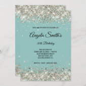 Sparkly Platinum Glitter Bleek Turquoise Monogram Kaart (Voorkant / Achterkant)