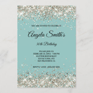 Sparkly Platinum Glitter Bleek Turquoise Monogram Kaart