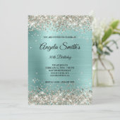 Sparkly Platinum Glitter Turquoise Folie Monogram Kaart (Staand voorkant)