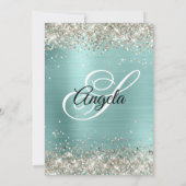 Sparkly Platinum Glitter Turquoise Folie Monogram Kaart (Achterkant)
