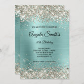 Sparkly Platinum Glitter Turquoise Folie Monogram Kaart (Voorkant / Achterkant)