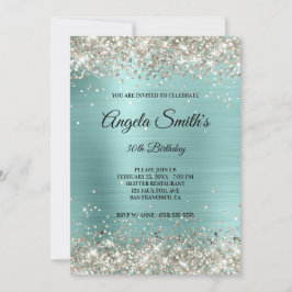 Sparkly Platinum Glitter Turquoise Folie Monogram Kaart