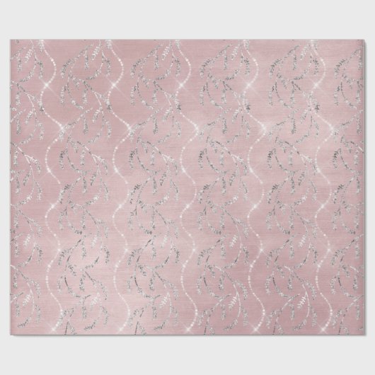 Sparkly Powder Pink Laurel Floral Silver Diamonds Cadeaupapier (Vlak)