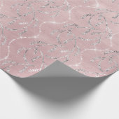 Sparkly Powder Pink Laurel Floral Silver Diamonds Cadeaupapier (Hoek)