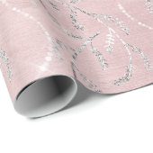 Sparkly Powder Pink Laurel Floral Silver Diamonds Cadeaupapier (Rol Hoek)