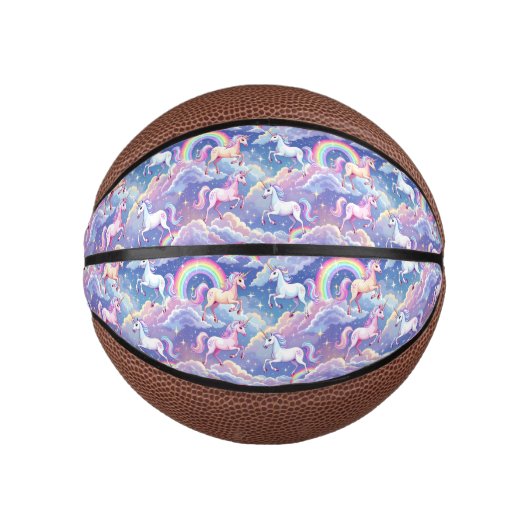 Sparkly rainbow and unicorns on clouds basketbal (Voorkant)