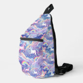 Sparkly rainbow and unicorns on clouds sling bag (Rechterhoek)