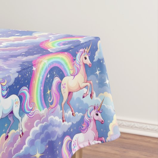 Sparkly rainbow and unicorns on clouds tafelkleed (Voorbeeld)