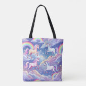Sparkly rainbow and unicorns on clouds tote bag (Achterkant)
