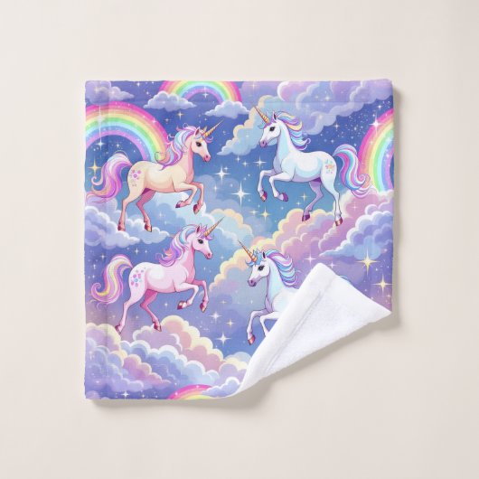 Sparkly rainbow and unicorns on clouds washandje (Wasdoekje)