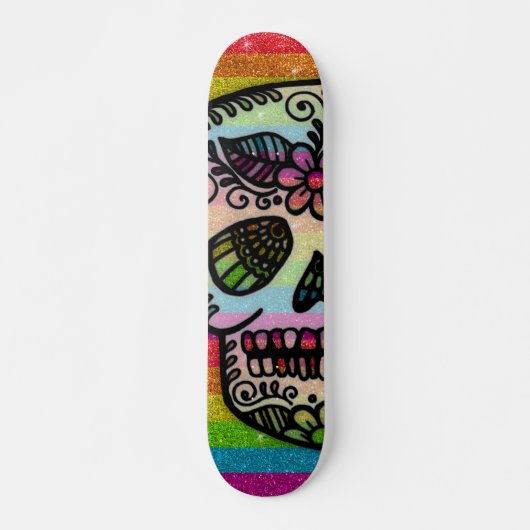 Sparkly Rainbow Glitter Sugar Skull Tattoo Design Persoonlijk Skateboard (Voorkant)