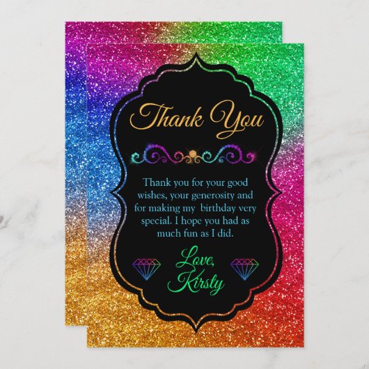 Sparkly Rainbow Gradient Glitter Birthday Bedankkaart (Voorkant / Achterkant)