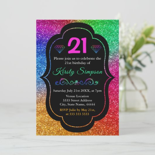 Sparkly Rainbow Gradient Glitter Birthday Kaart (Staand voorkant)